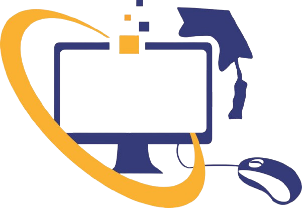 website logo showing a desktop computer with a graduation hat and a mouse